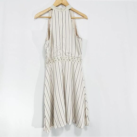 BB Dakota Charlize Striped Lace Up Back Dress 8 Beige Mini A-line - Picture 6 of 9